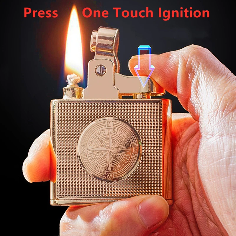 

Honest Windproof Retro Copper Cigarette Cigar Lighter Mens Smoking Accessories Gadgets Metal Luxury Kerosene Lighters Waterproof