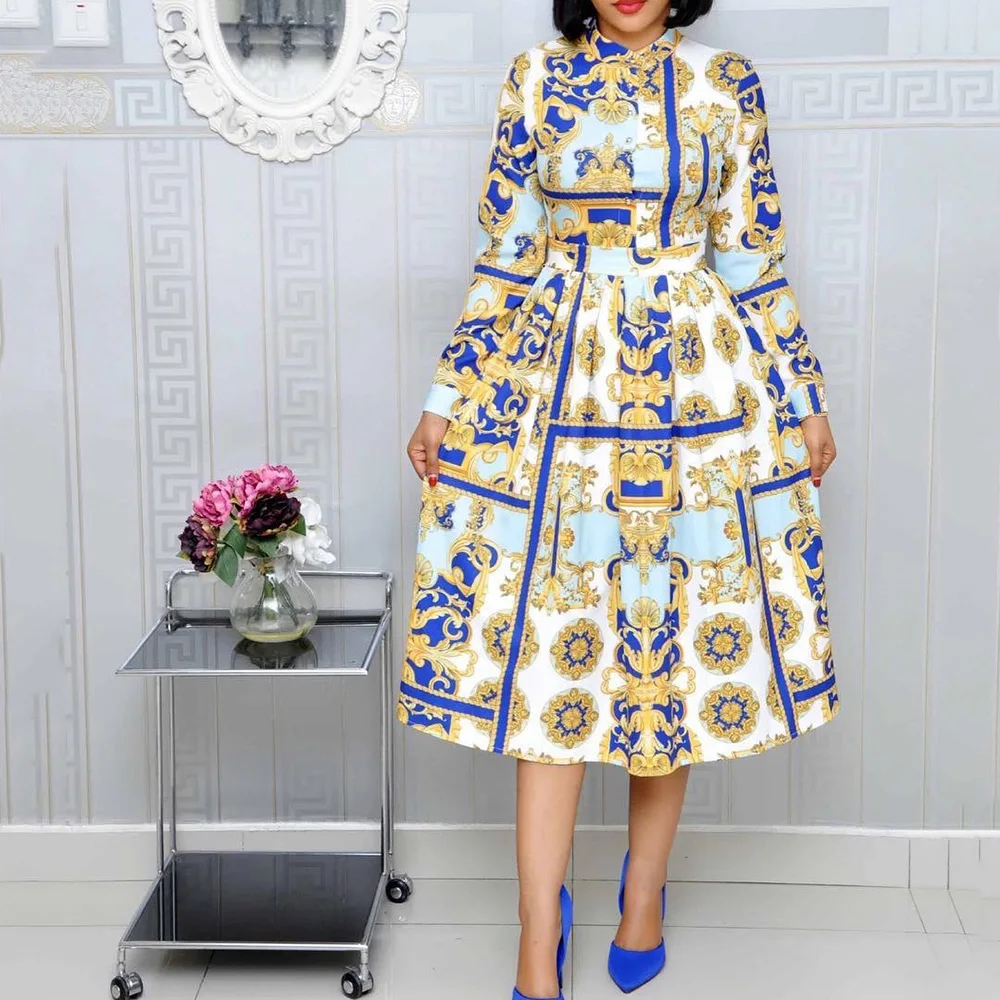 Women Office Dress Vintage Floral Print Stand Collar A Line High Waisted Vestido Plus Size Autumn Winter Long Sleeve Dress Lady
Women Office Dress Vintage Floral Print Stand Collar A Line High Waisted Vestido Plus Size Autumn Winter Long Sleeve Dress Lady