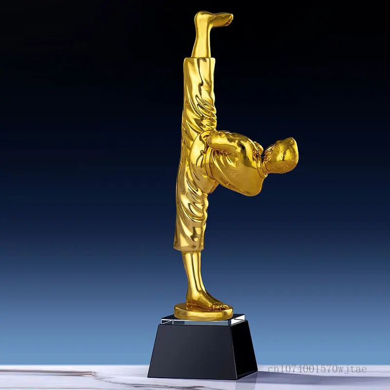 

Золотое покрытие на заказ, хрустальный трофей из смолы для тхэквондо, надпись, боксерские соревнования, домашний декор, золотой, серебряный и медный трофей