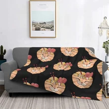 Neko Ramen A Cut And Agile Cat Blanket Flannel All Season Breathable Thin Throw Blankets For Car Rug Piece