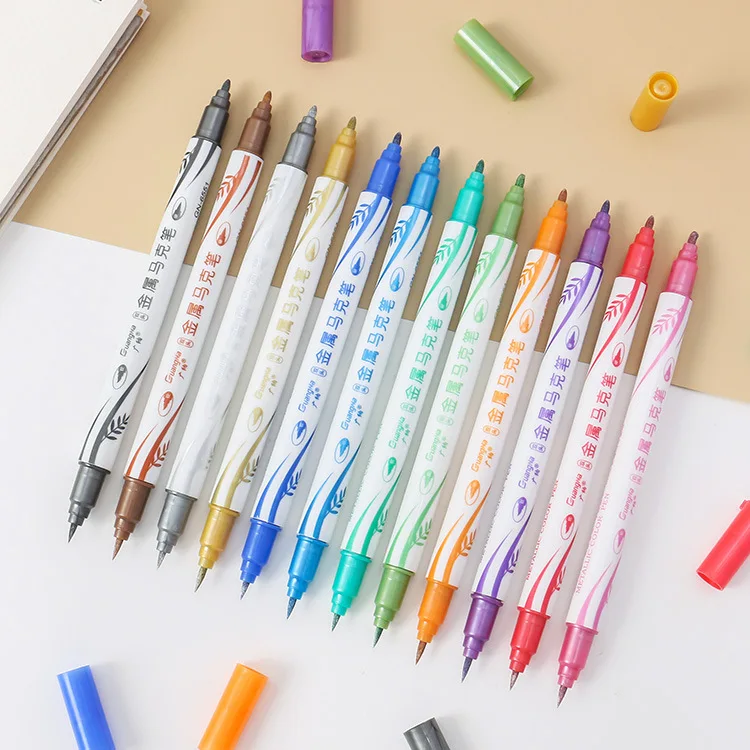 Guangna 6551 double head soft and hard metal pen 12 color set DIY black card coating decorative water-based pearlescent marker
Guangna 6551 double head soft and hard metal pen 12 color set DIY black card coating decorative water-based pearlescent marker