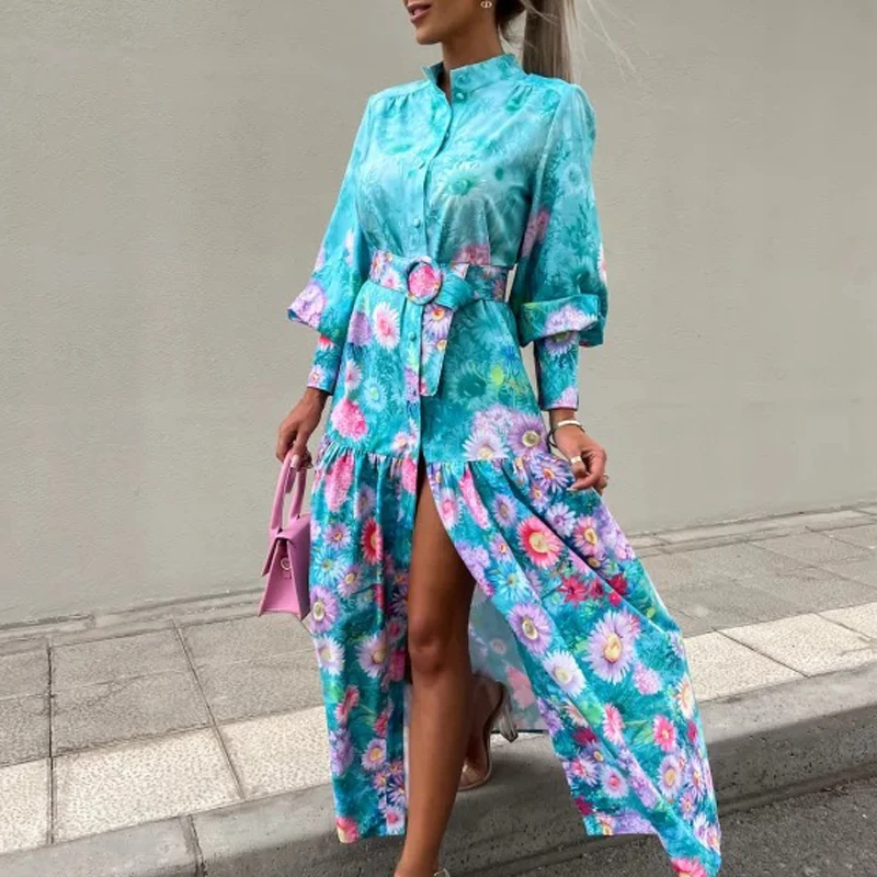 Women Casual Pattern Print Loose Shirt Dress Fashion Stand Collar Lantern Long Sleeve Dress Ladies Single-breasted Party Dresses
Women Casual Pattern Print Loose Shirt Dress Fashion Stand Collar Lantern Long Sleeve Dress Ladies Single-breasted Party Dresses