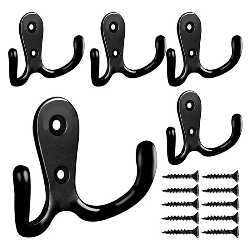 10X Double Prong Robe Hook With Screws, Dual Coat Hooks Wall Mounted Hanging Clothes (Black) 
10X Double Prong Robe Hook With Screws, Dual Coat Hooks Wall Mounted Hanging Clothes (Black)