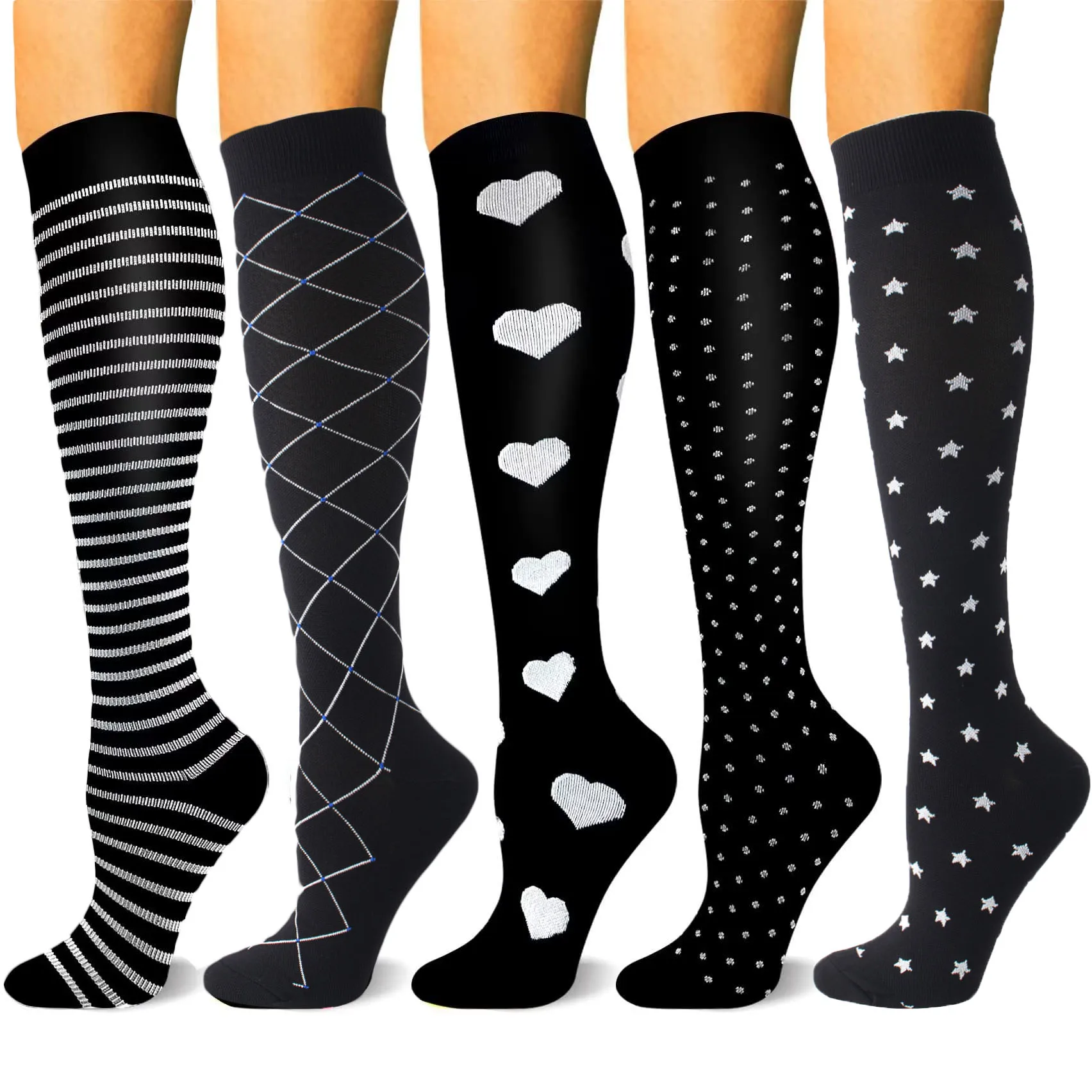 

OXYGEN 1 Pair Black Compression Socks for Women Men Nylon Medical Nursing Stockings Outdoor Travel Cycling Adult Sports Socks