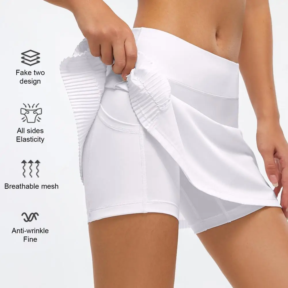 Stretchy Tennis Skirt Breathable Quick Drying Pure Color Pleated Skirt Short for Fitness 
Stretchy Tennis Skirt Breathable Quick Drying Pure Color Pleated Skirt Short for Fitness