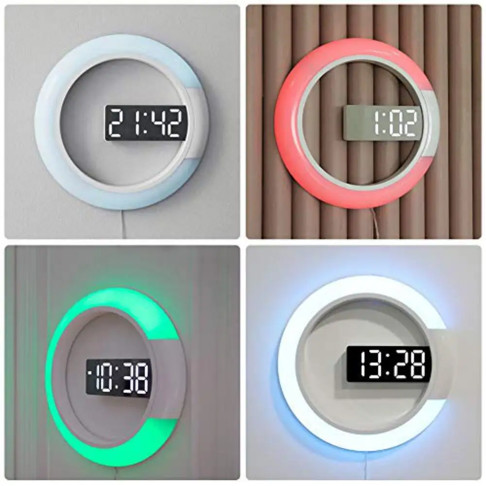 7 Colors Modern LED Digital Watch Alarm Clock Mirror Hollow Wall Clock Temperature Nightlight For Home Living Room Decorations
7 Colors Modern LED Digital Watch Alarm Clock Mirror Hollow Wall Clock Temperature Nightlight For Home Living Room Decorations
