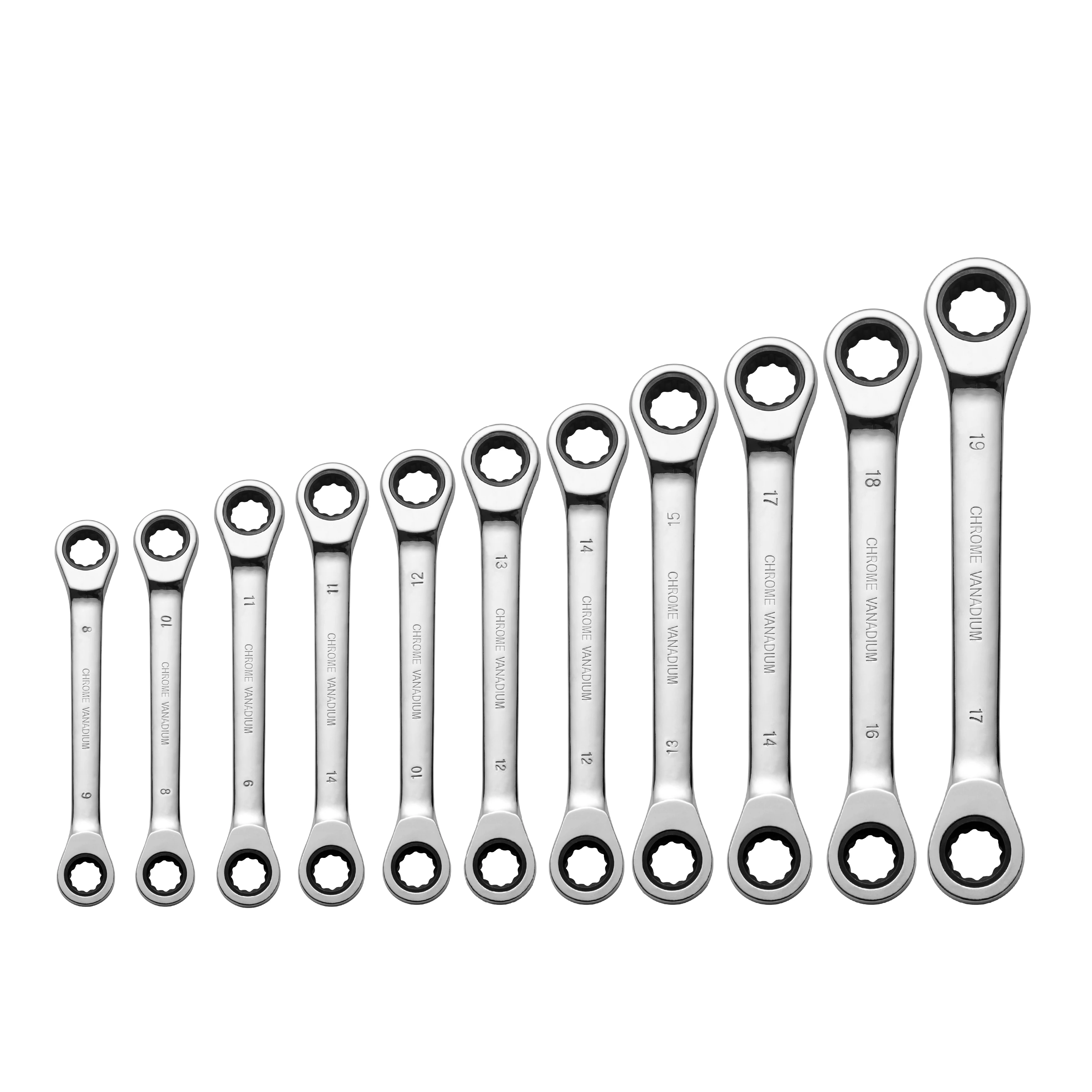 Full-Polish Mewtric Ratcheting Wrenches Set Double Box Design with 72-Tooth Gear and Off-Corner Loading
Full-Polish Mewtric Ratcheting Wrenches Set Double Box Design with 72-Tooth Gear and Off-Corner Loading