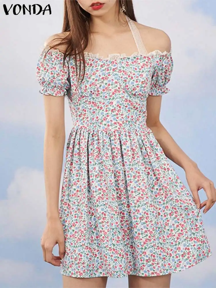 VONDA Bohemian Spring Party Robe Women Short Sleeve Holiday Floral Printed Halter Dress High Waist Pleated A-line Mini Sundress
VONDA Bohemian Spring Party Robe Women Short Sleeve Holiday Floral Printed Halter Dress High Waist Pleated A-line Mini Sundress