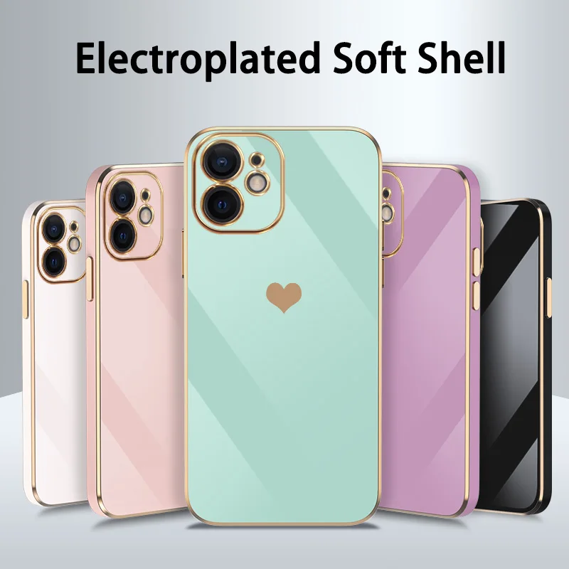 

Luxury Plating Love Heart Phone Case For Samsung Galaxy M30S M32 M51 M62 S22 S21 Plus S20 FE J6 Note 20 10 Soft Silicone Cover
