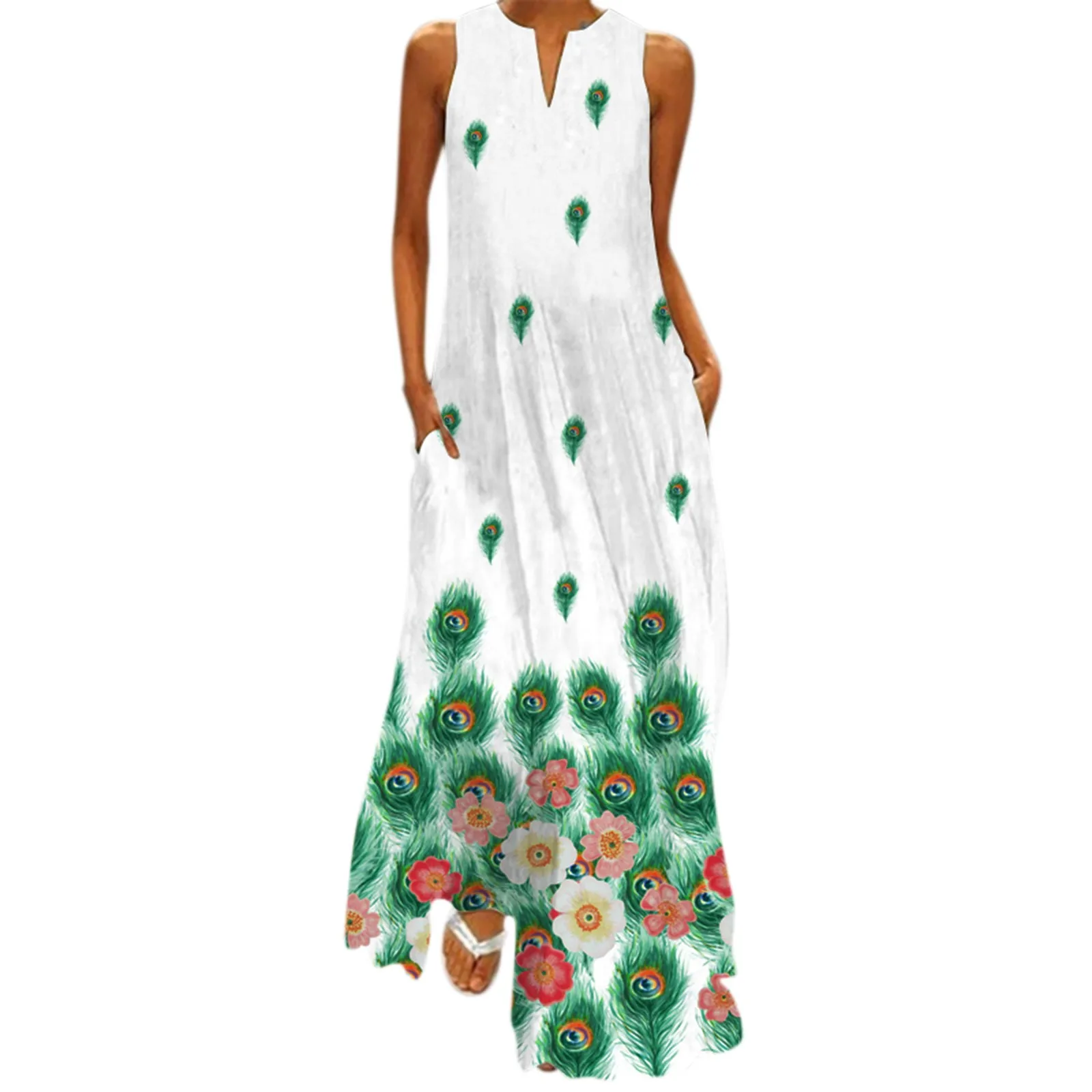 Женское пляжное платье-туника с V-образным вырезом и карманами
Женское пляжное платье-туника с V-образным вырезом и карманами