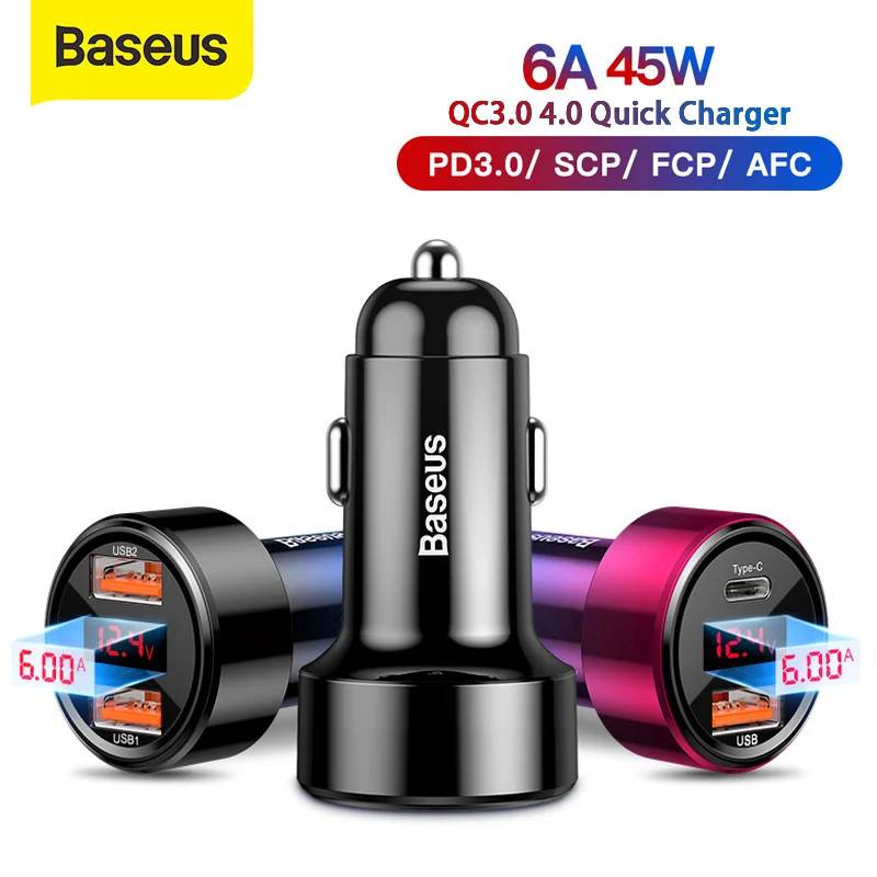 Baseus 45W Car Charger Dual USB Type C Mobile Phone Charger Metal Car Charging QC3.0 4.0 Quick Charge for iPhone Samsung Huawei 
Baseus 45W Car Charger Dual USB Type C Mobile Phone Charger Metal Car Charging QC3.0 4.0 Quick Charge for iPhone Samsung Huawei