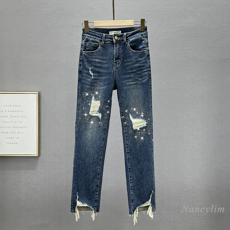 Skinny Jeans for Women 2022 New Autumn Elastic High Waist Slim Fit Ripped Hot Rhinestone Denim Pants Lady Clothes
Skinny Jeans for Women 2022 New Autumn Elastic High Waist Slim Fit Ripped Hot Rhinestone Denim Pants Lady Clothes