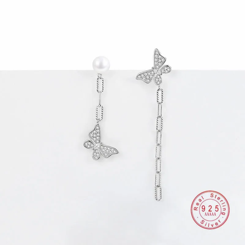 Advanced Asymmetrical Pearl Butterfly Tassel Stud Earrings Women's 925 Sterling Silver Fashion Elegant Wedding Jewelry 
Advanced Asymmetrical Pearl Butterfly Tassel Stud Earrings Women's 925 Sterling Silver Fashion Elegant Wedding Jewelry