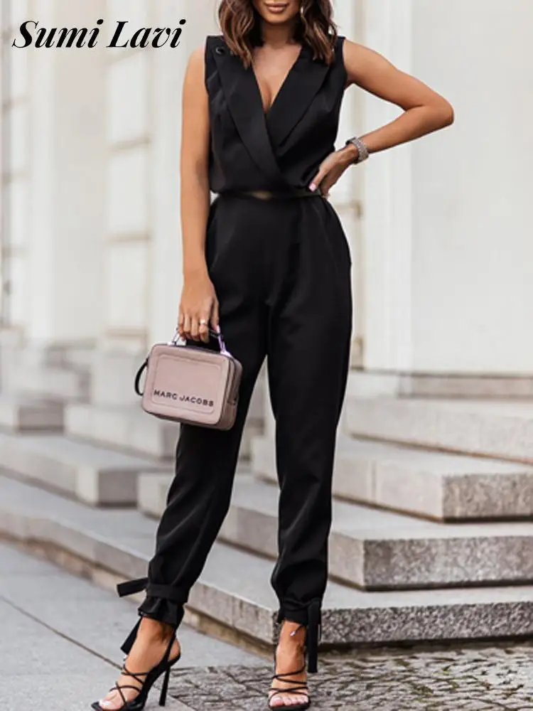 Elegant Ladies Lapel Bundle Feet Rompers Sexy Deep V Sleeveless Trousers Playsuit Women Solid Color Pocket Pencil Pants Jumpsuit
Elegant Ladies Lapel Bundle Feet Rompers Sexy Deep V Sleeveless Trousers Playsuit Women Solid Color Pocket Pencil Pants Jumpsuit
