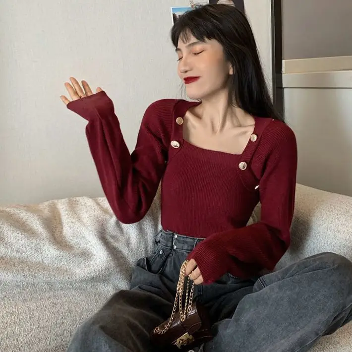 2023 Spring Square Collar Knitted Sweater Pullovers Cashmere Sweaters Woman Slim Short Long Sleeve Female Fashion Jumpers V6
2023 Spring Square Collar Knitted Sweater Pullovers Cashmere Sweaters Woman Slim Short Long Sleeve Female Fashion Jumpers V6