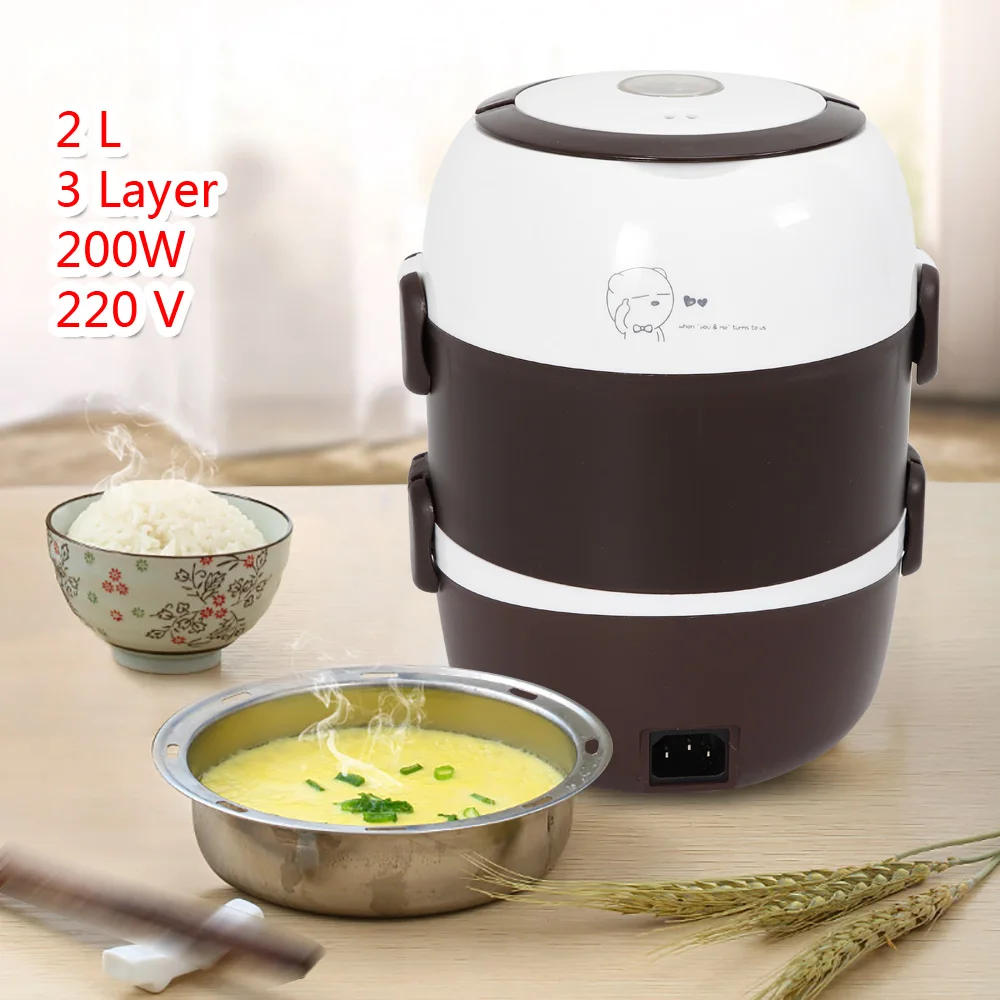 

Portable 3 Layers 2L Electric Lunch Box Steamer Pot Rice Cooker Stainless Steel