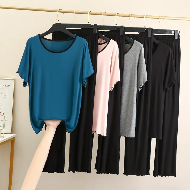 Modal round Neck Short Sleeve t shirt Trousers Home Wear set Summer 2 pieces set Loose Pajamas Suit pijama casal pijamas women 
Modal round Neck Short Sleeve t shirt Trousers Home Wear set Summer 2 pieces set Loose Pajamas Suit pijama casal pijamas women