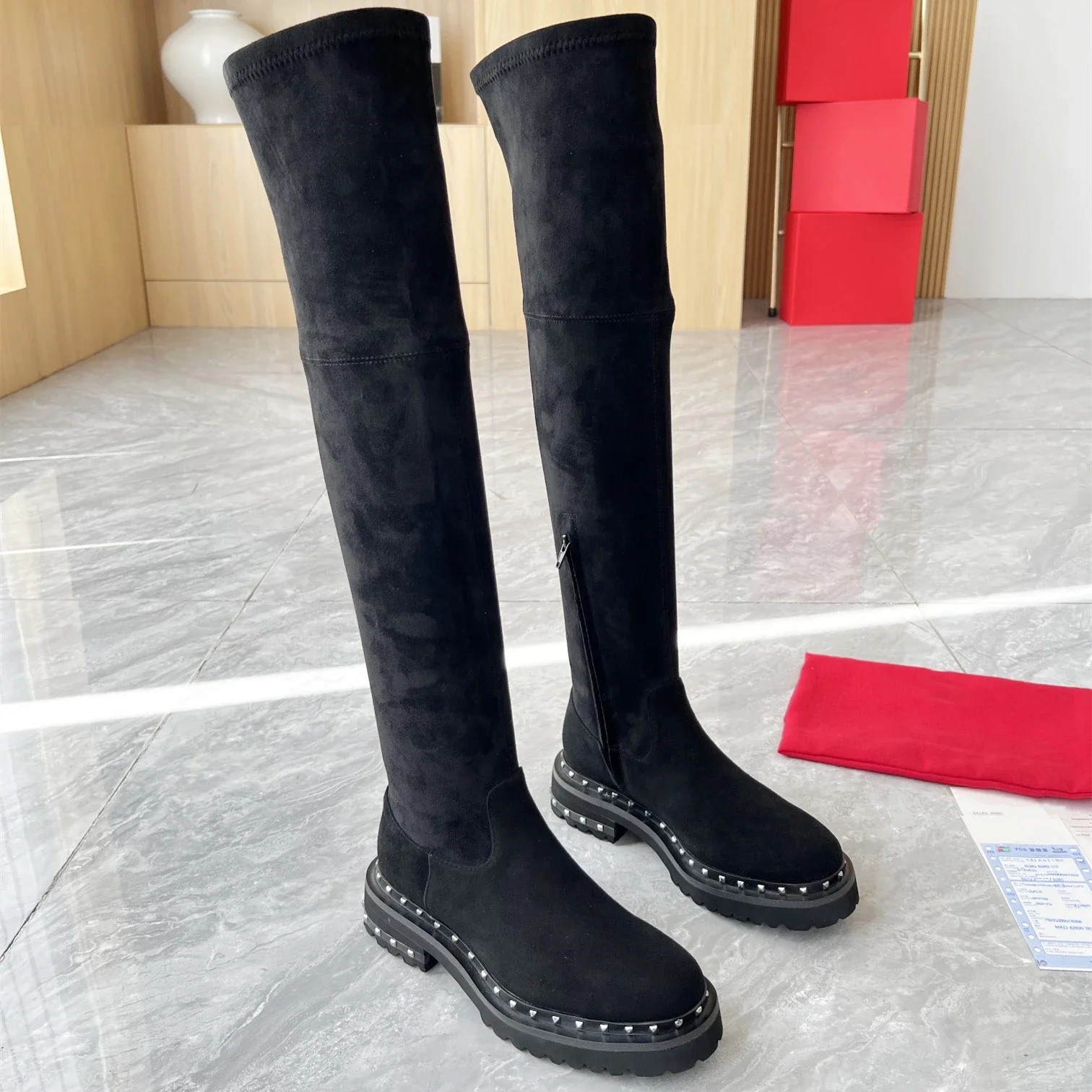 Shoes For Women Size35-41 Genuine Leather Boots Med Heels Rivet Over The Knee Boots Natural Cow Suede Zipper Zapatillas Mujer
Shoes For Women Size35-41 Genuine Leather Boots Med Heels Rivet Over The Knee Boots Natural Cow Suede Zipper Zapatillas Mujer