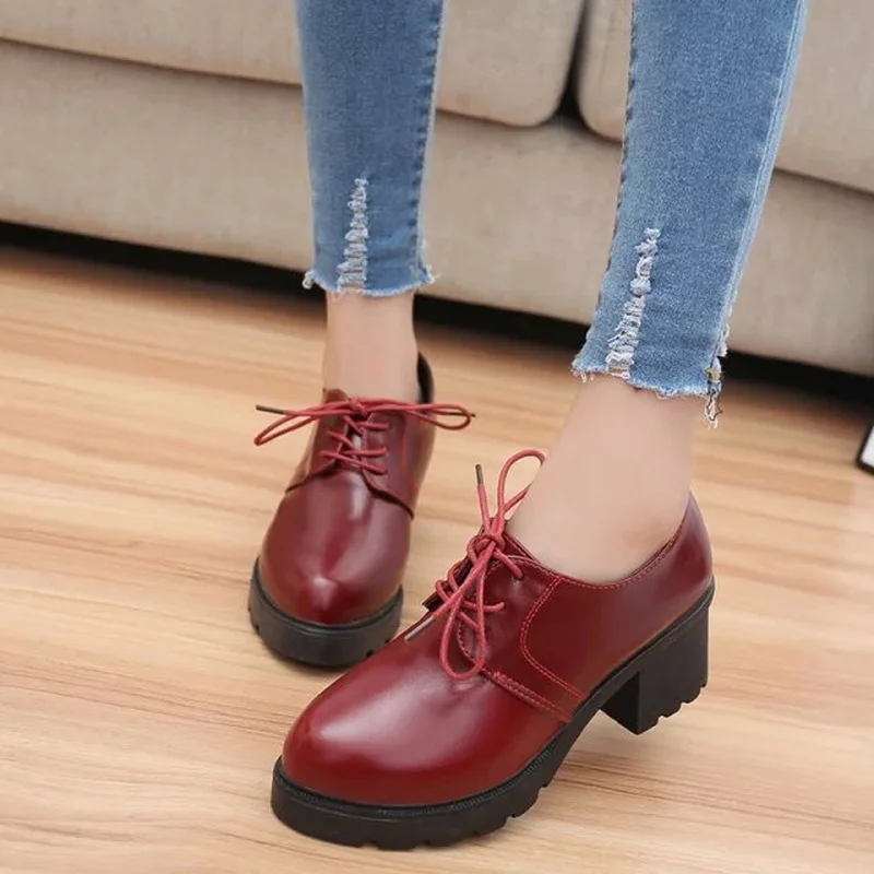 High Heels Women Show Single Shoes Students Thick Heeled Lace Up Platform Comfortable Leather Pumps Women Shoes Zapatos De Mujer
High Heels Women Show Single Shoes Students Thick Heeled Lace Up Platform Comfortable Leather Pumps Women Shoes Zapatos De Mujer