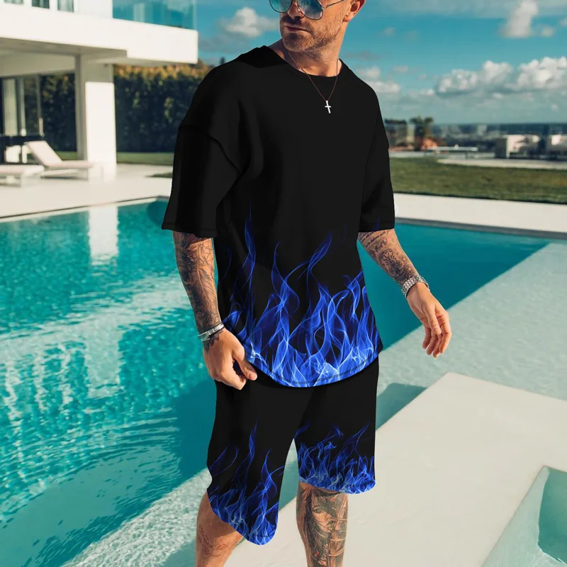 2 Pieces Suit Men Sets Causal Round Neck Flame Print T-shirt Short Sleeve Shorts Sports Men's Tracksuits Short Sleeve Sportswear
2 Pieces Suit Men Sets Causal Round Neck Flame Print T-shirt Short Sleeve Shorts Sports Men's Tracksuits Short Sleeve Sportswear
