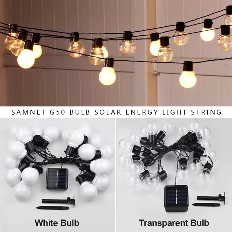 LED Solar Light Outdoor Garland Street G50 Bulb String Light As Christmas Decoration Lamp For Garden Indoor Holiday Lighting
LED Solar Light Outdoor Garland Street G50 Bulb String Light As Christmas Decoration Lamp For Garden Indoor Holiday Lighting