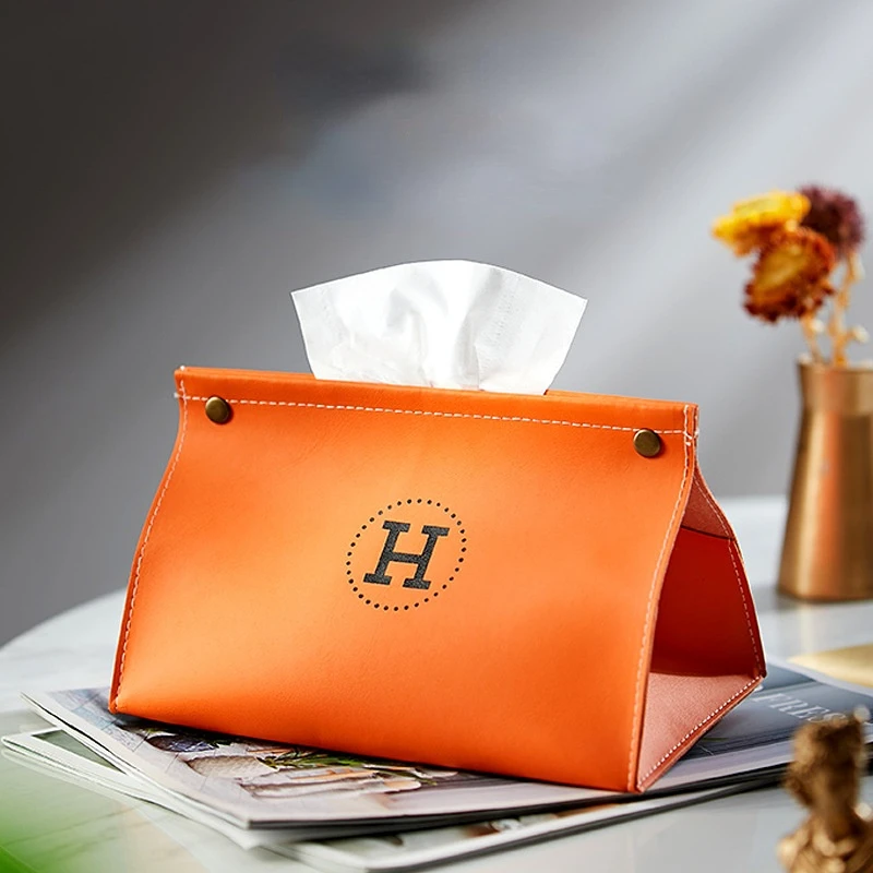 

Оранжевая коробка для салфеток в скандинавском стиле, роскошная домашняя гостиная, съемная бумажная салфетка для автомобиля, кожаная подсв...
