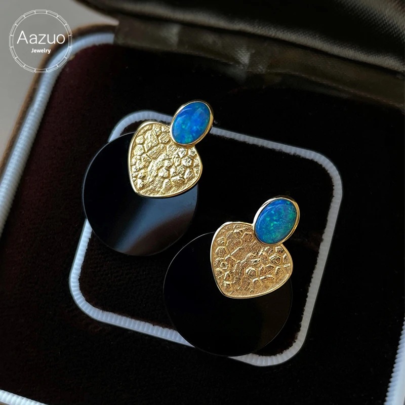 Aazuo 18K Pure Yellow Gold Real Natural Blue Opal Black Onyx Big Round Stud Earring For Woman Engagement Party Au750
Aazuo 18K Pure Yellow Gold Real Natural Blue Opal Black Onyx Big Round Stud Earring For Woman Engagement Party Au750