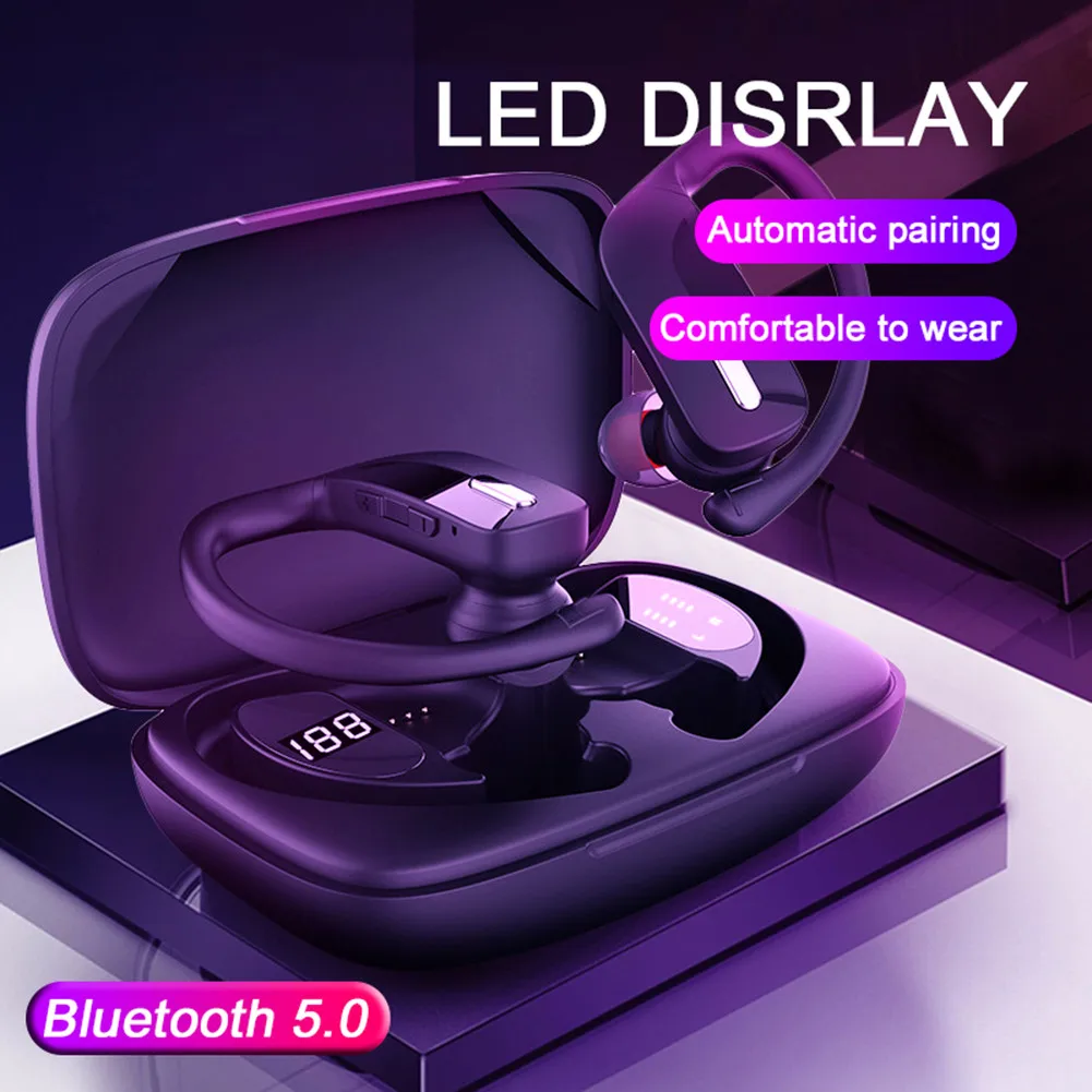 150hrs Wireless Earbuds with Earhooks Automatically Pair Bluetooth Play Back Sport Earphones with LED Display Over-Ear Buds
150hrs Wireless Earbuds with Earhooks Automatically Pair Bluetooth Play Back Sport Earphones with LED Display Over-Ear Buds