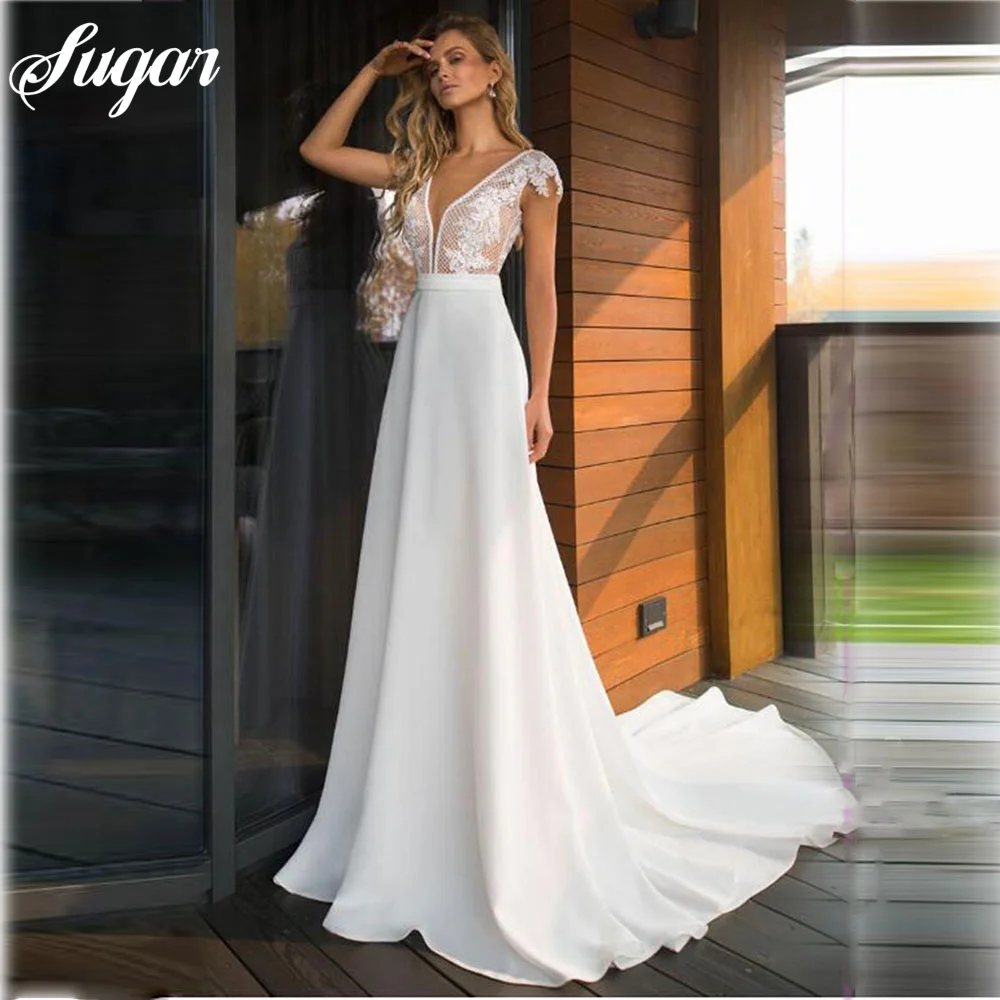 Elegant Boho Wedding Dress A Line Summer Chiffon Lace Bridal Gown Sexy Deep V Neck Backless Vintage Robe De Mariee Custom Made
Elegant Boho Wedding Dress A Line Summer Chiffon Lace Bridal Gown Sexy Deep V Neck Backless Vintage Robe De Mariee Custom Made