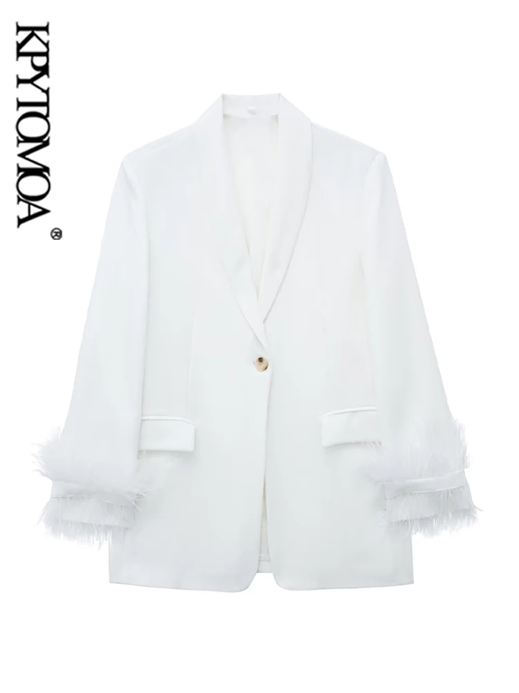 KPYTOMOA Women Fashion With Feathers Front Button White Blazer Coat Vintage Long Sleeve Flap Pockets Female Outerwear Chic Tops
KPYTOMOA Women Fashion With Feathers Front Button White Blazer Coat Vintage Long Sleeve Flap Pockets Female Outerwear Chic Tops