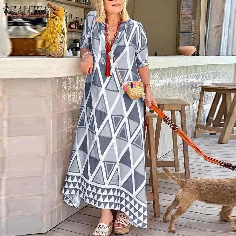 Платье ZANZEA женское праздничное с длинным рукавом, элегантное ТРАПЕЦИЕВИДНОЕ Макси-Платье с V-образным вырезом и богемным принтом, большие р... 
Платье ZANZEA женское праздничное с длинным рукавом, элегантное ТРАПЕЦИЕВИДНОЕ Макси-Платье с V-образным вырезом и богемным принтом, большие р...