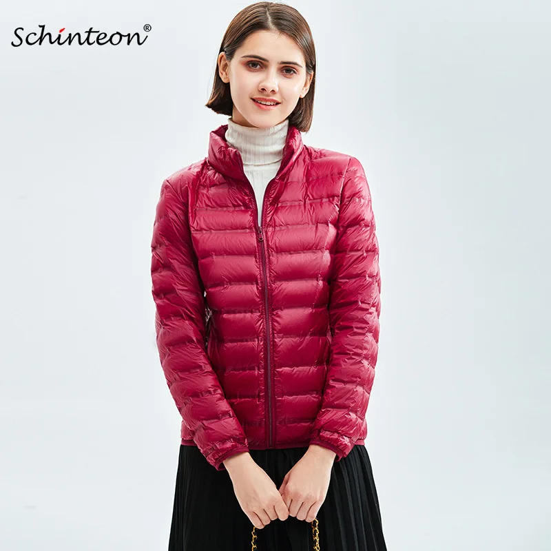 

Schinteon Women Light Down Jacket 90% White Duck Down Coat Casual Autumn Winter Thin Outwear Stand Collar 2022 New Arrival