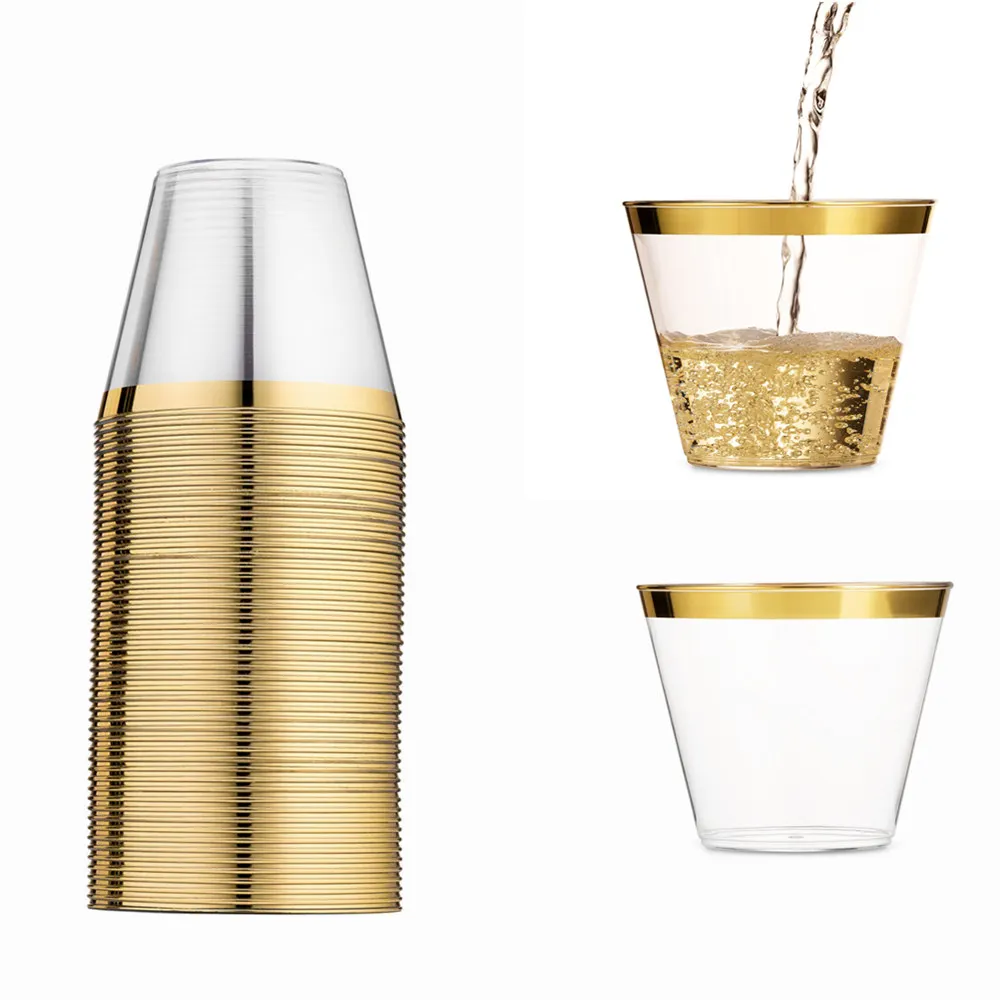 40pcs Gold Plastic Cups 9 Oz Clear Old Fashioned Tumblers Rimmed Fancy Disposable Wedding Elegant Party Cups with Gold Rim
40pcs Gold Plastic Cups 9 Oz Clear Old Fashioned Tumblers Rimmed Fancy Disposable Wedding Elegant Party Cups with Gold Rim