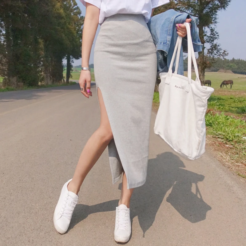 Midi Gray Skirt Slim Korean Casual Side Split Elastic High Waist Pencil Wrap Skirts Sexy Cotton Skirt Black Party Clubwear N747
Midi Gray Skirt Slim Korean Casual Side Split Elastic High Waist Pencil Wrap Skirts Sexy Cotton Skirt Black Party Clubwear N747