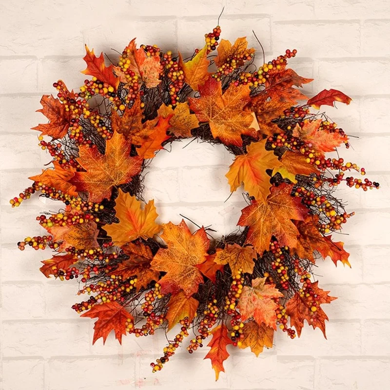 45cm Autumn Wreath Christmas Decoration Thanksgiving Garland Window Restaurant Home Maple Leaf Decoration Wreath Door 
45cm Autumn Wreath Christmas Decoration Thanksgiving Garland Window Restaurant Home Maple Leaf Decoration Wreath Door