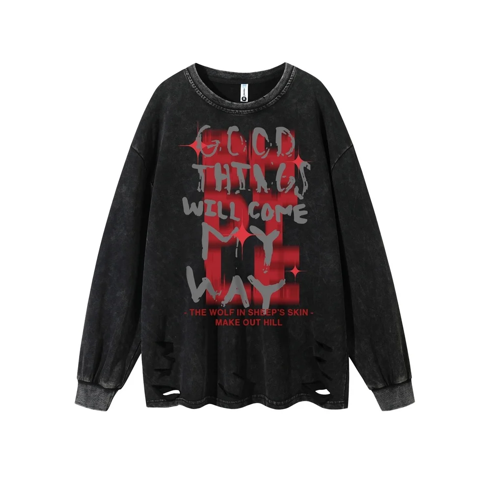 Gothic Red Graffiti Letters Print Ripped T-Shirts Mens Vintage Washed Black Long Sleeve Oversized T-shirts Grunge Men's Tees
Gothic Red Graffiti Letters Print Ripped T-Shirts Mens Vintage Washed Black Long Sleeve Oversized T-shirts Grunge Men's Tees