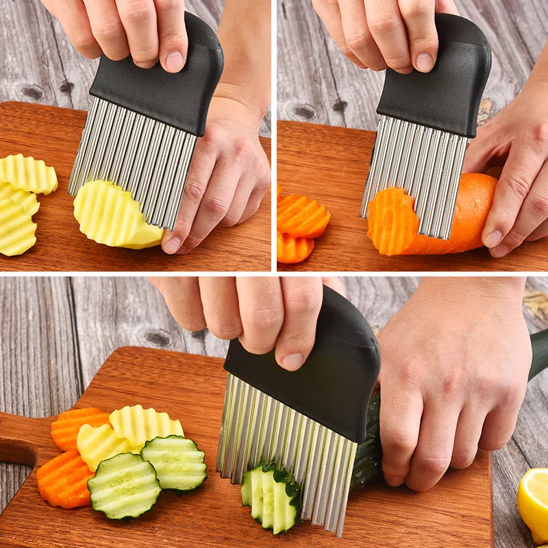 Potato Cutter Chopper French Fry Maker Stainless Steel Potato Chip Slicer Dough Vegetable Fruit Crinkle Wavy Slicer Knife
Potato Cutter Chopper French Fry Maker Stainless Steel Potato Chip Slicer Dough Vegetable Fruit Crinkle Wavy Slicer Knife