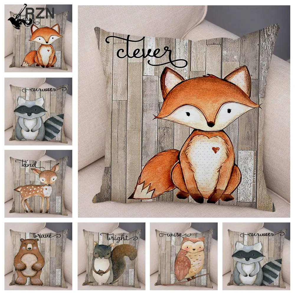

Colorful Nordic Fox Owl Pillow Case Decor Cute Cartoon Animal Cushion Cover for Sofa Pillowcase Squirrel Pillow Covers 45x45cm
