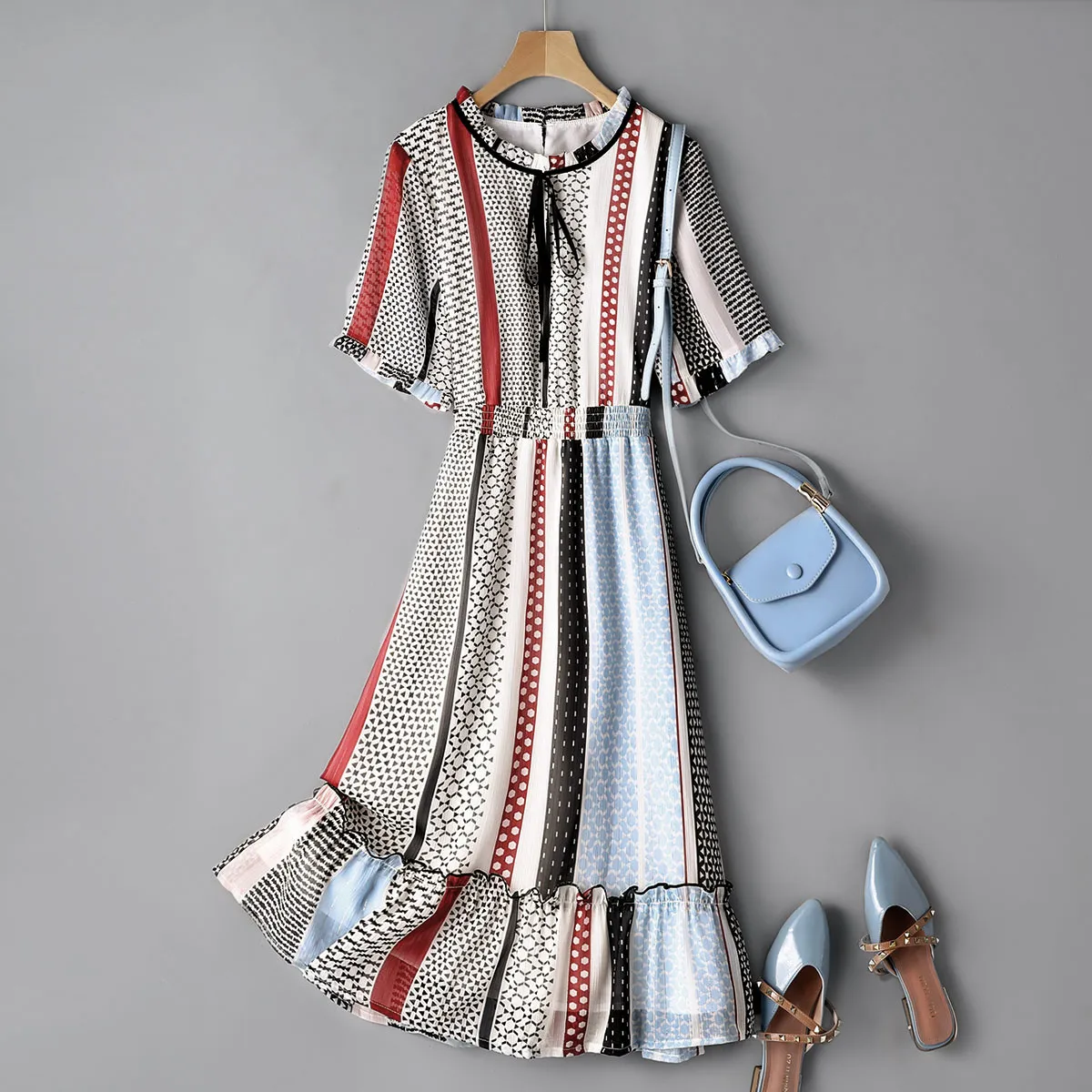 Elastic Waist Chiffon Dresses Women Office Work Print Chiffon Dress Lady Short Sleeve Summer Dresses
Elastic Waist Chiffon Dresses Women Office Work Print Chiffon Dress Lady Short Sleeve Summer Dresses