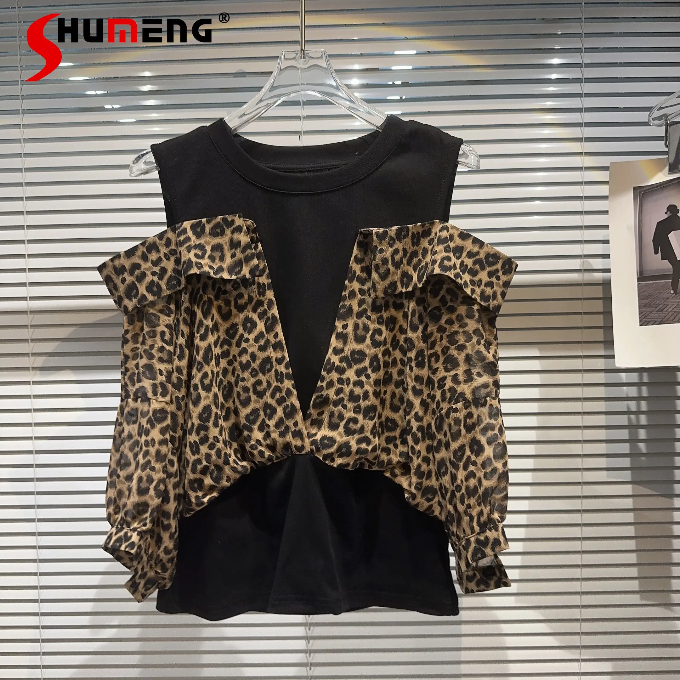 2023 Summer New Style Fried Street Hot Girl Off-Shoulder Leopard-Print Shirt Stitching Vest False-Two-Piece Blouse for Women
2023 Summer New Style Fried Street Hot Girl Off-Shoulder Leopard-Print Shirt Stitching Vest False-Two-Piece Blouse for Women