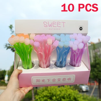 10PCS/Lot Discolored Flower Gel Pens Rose Tulip 0.5mm Black Gel Ink Writing Neutral Pen Students Stationery Valentines Day Gift