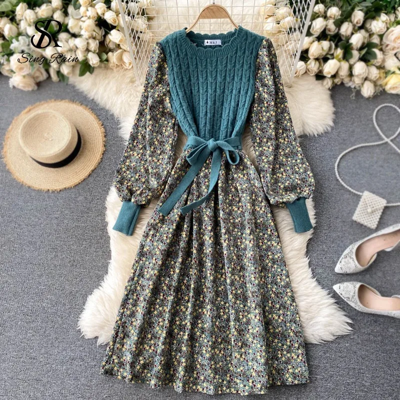 Casual O Neck Puff Sleeve Bow Drawstring Patchwork A Line Dress Autumn Print Floral Dress Punk Rave Women Korean Knitted Dress
Casual O Neck Puff Sleeve Bow Drawstring Patchwork A Line Dress Autumn Print Floral Dress Punk Rave Women Korean Knitted Dress