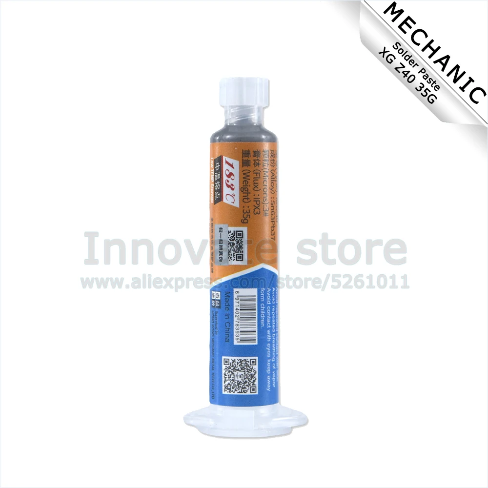 Паяльная паста MECHANIC XG Z40 183. ℃ Точка плавления, сварочный флюс, паяльный крем, ремонт печатной платы, BGA-плата, набор светодиодных инструментов для пайки процессора
Паяльная паста MECHANIC XG Z40 183. ℃ Точка плавления, сварочный флюс, паяльный крем, ремонт печатной платы, BGA-плата, набор светодиодных инструментов для пайки процессора