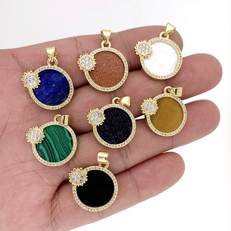 Natural Stone Sun Round Medal Pendant Tiger Eye/Agate/Shell Gemstone Gold Plated Necklace For DIY Making Jewelry Accessories
Natural Stone Sun Round Medal Pendant Tiger Eye/Agate/Shell Gemstone Gold Plated Necklace For DIY Making Jewelry Accessories