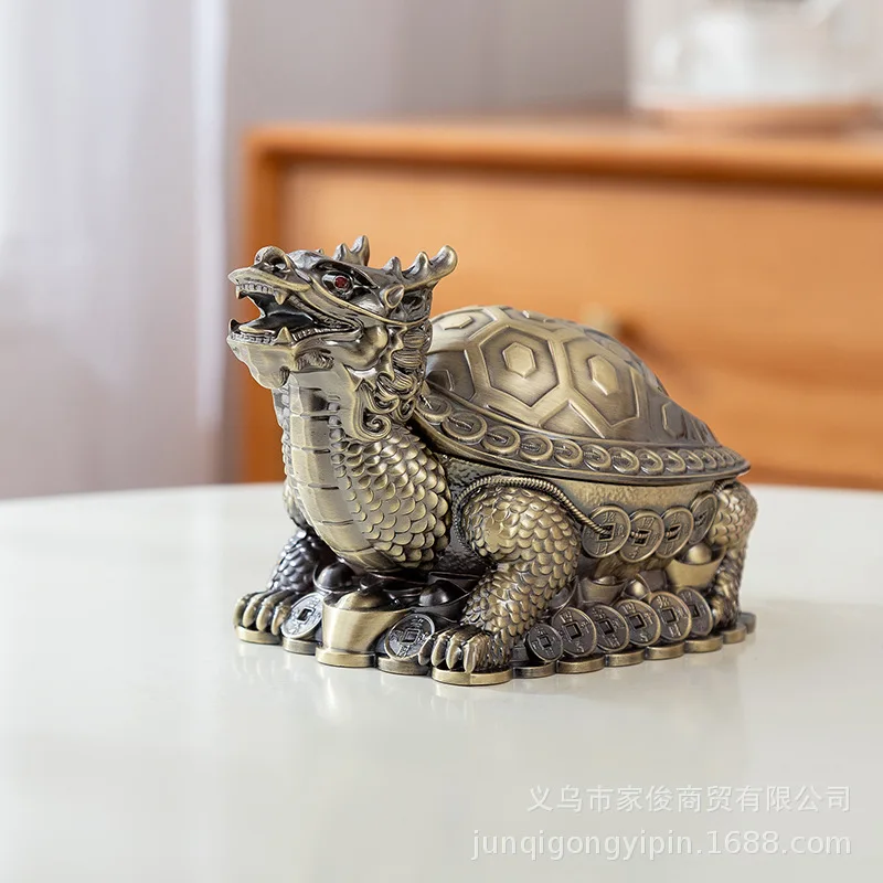 

YHG37 Retro Alloy Ashtray Family Fall Proof Dust Belt Cover Fashion Trend Office Creative Dragon Turtle Ashtray Stussy Cinzeiro