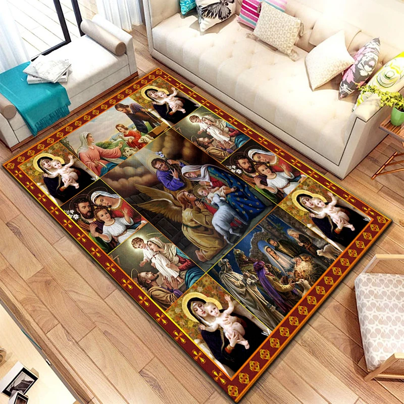 

Jesus Virgin Maria Believer Pray Mat Believer Carpet for Living Room Rugs Camping Picnic Mat Anti-Slip E-sports Rug Gift