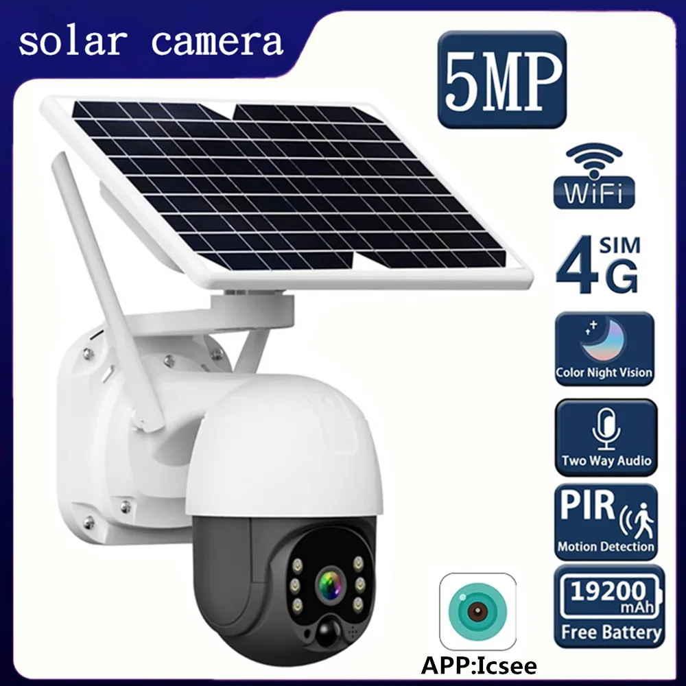 

IP-камера с солнечной батареей, 5 МП, 4G, SIM-карта, встроенная батарея, 19200 Wi-Fi, беспроводная стандартная камера, камера видеонаблюдения с пассивным ИК датчиком движения