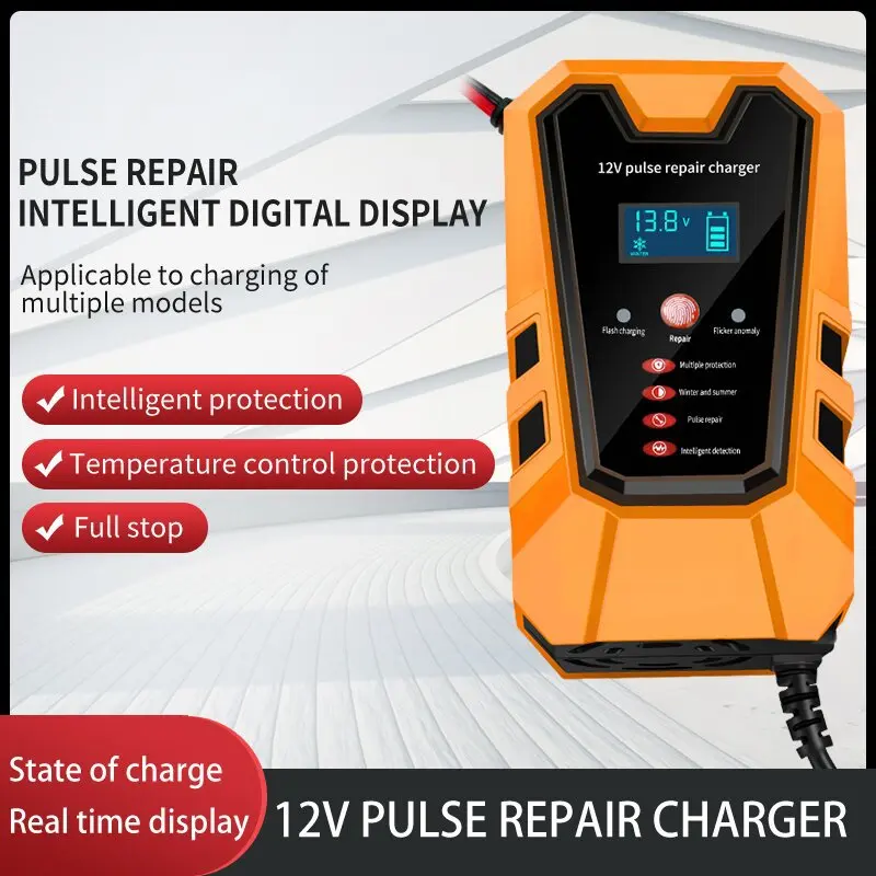 12V Large Screen 6A Universal Car Battery Charger Battery Charger Maintainer for Truck Car AGM Deep Cycle VRLA Pulse Repair
12V Large Screen 6A Universal Car Battery Charger Battery Charger Maintainer for Truck Car AGM Deep Cycle VRLA Pulse Repair