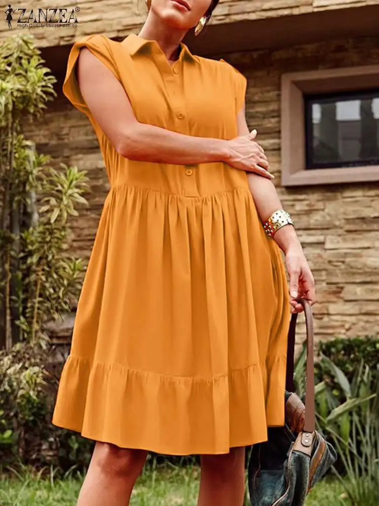 Women Party Holiday Dress 2022 Summer Elegant Solid Robe Lapel Neck Vestidos ZANZEA Stylish Ruffle Knee Length Dresses Femme
Women Party Holiday Dress 2022 Summer Elegant Solid Robe Lapel Neck Vestidos ZANZEA Stylish Ruffle Knee Length Dresses Femme