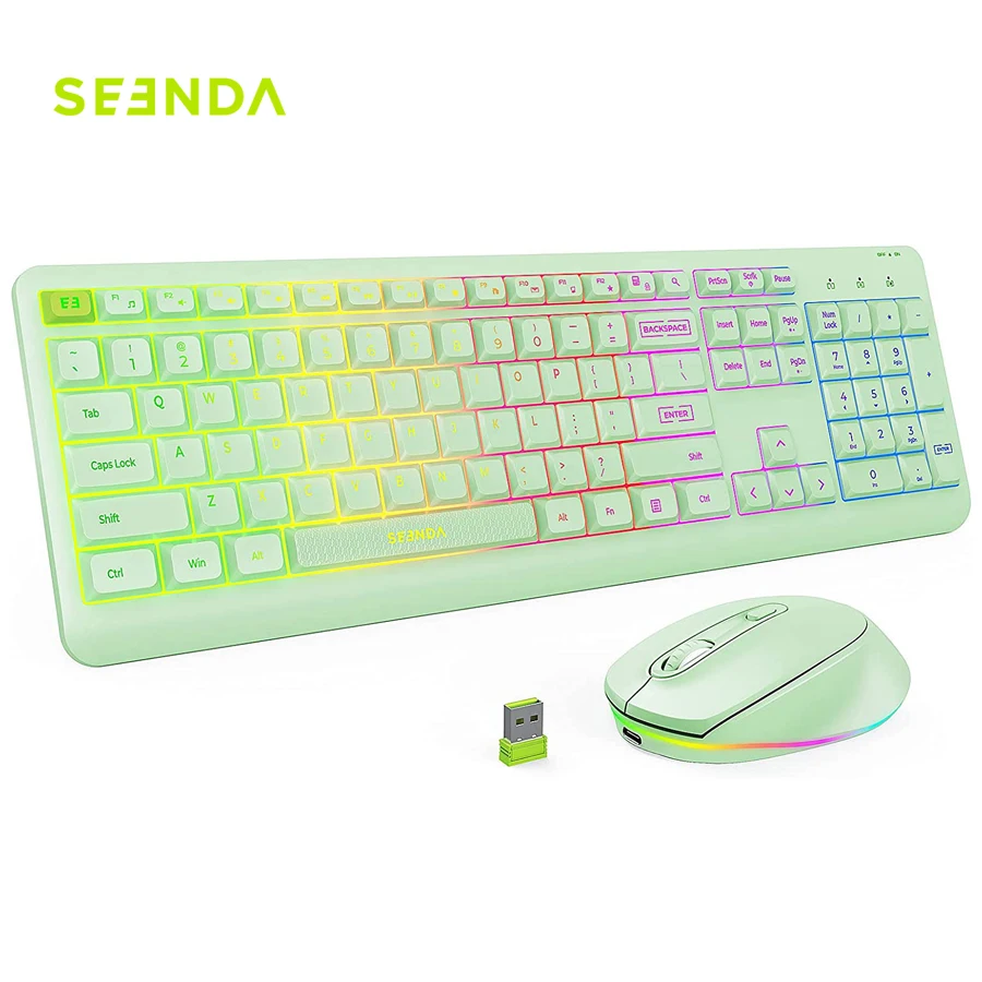 

Seenda Wireless Mouse And Keyboard Combo RGB Backlight Illuminated Ergonomic Thim Keyboards 2.4G Mice for Office Home